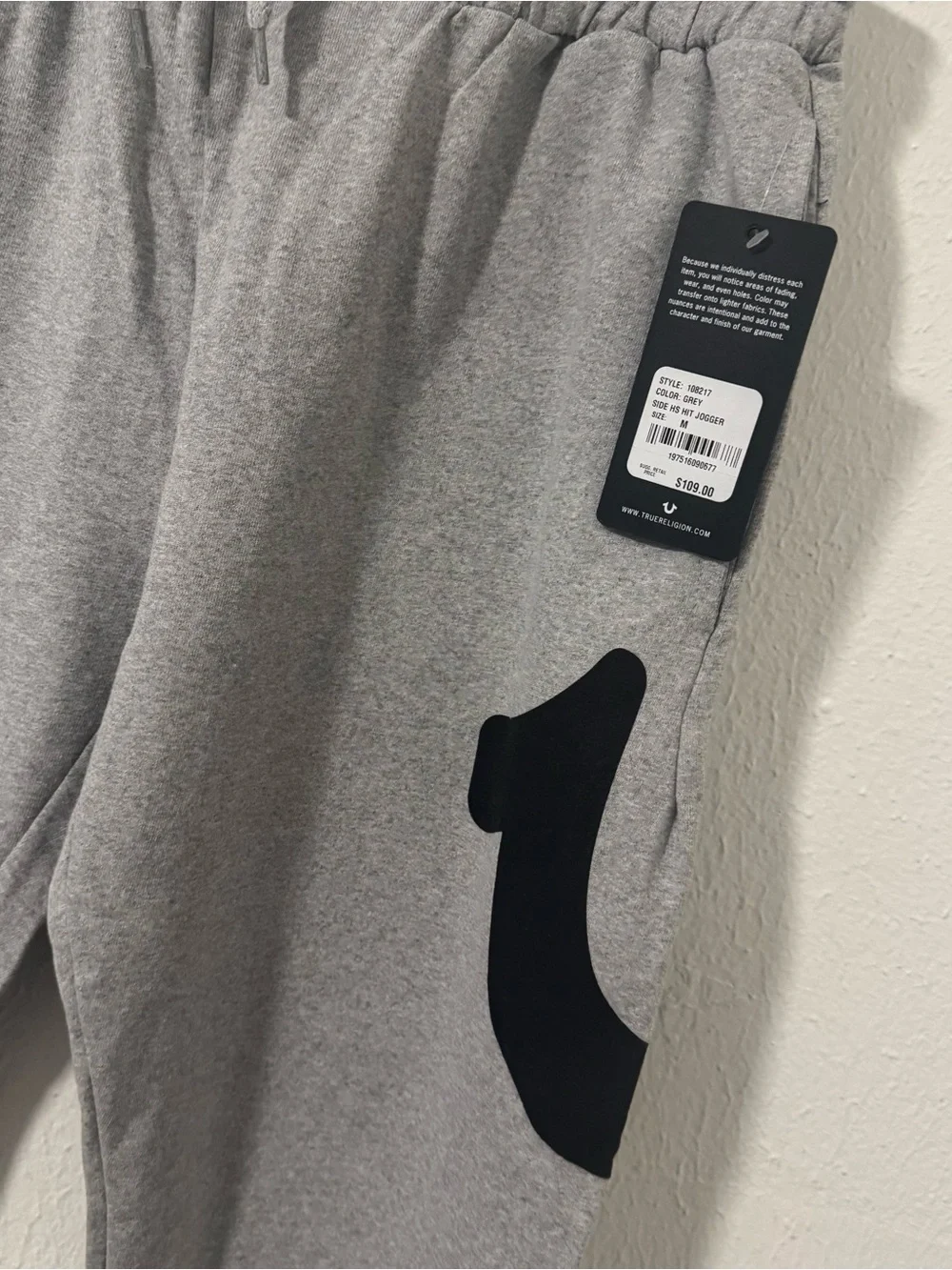 True Religion Loungewear Men Medium Black Logo Light Gray Joggers NWT Casual